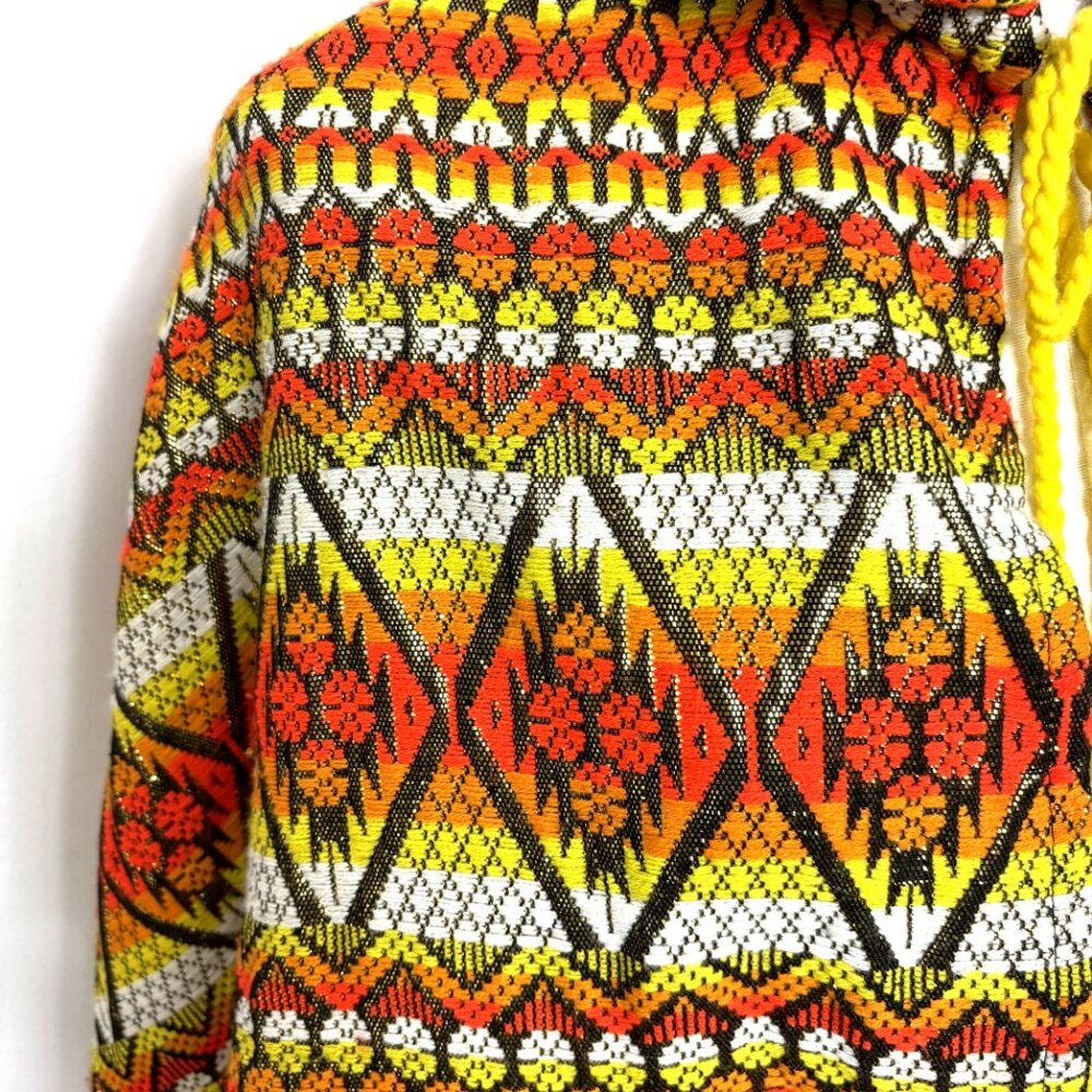 70’s Bright Orange Gold Metallic Hippie Boho Poncho Handcrafted Vtg Collectible - Picture 5 of 11